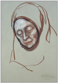 Drawing by Stanley Roseman, Portrait of Soeur Monique 1998, Abbaye d'Echourgnac, France, chalks on paper, Private collection, France.  Stanley Roseman  
