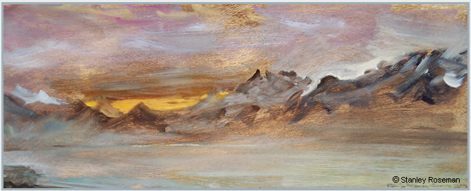 Landscape painting by Stanley Roseman, December Morning - View from Chardonne Overlooking Lake Geneva, 1987, oil on panel, Muse des Beaux-Arts, Rouen.  Stanley Roseman   