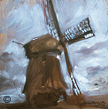 Painting by Stanley Roseman, "Windmill against a Stormy Sky," 1978, oil on panel, Private collection, The Netherlands.  Stanley Roseman.